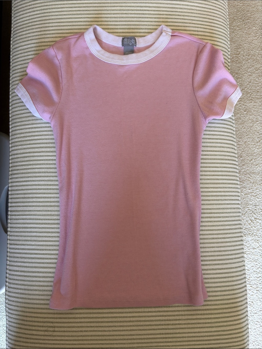 Tilly's Pink Short Sleeve Ringer Tee with White Trim
